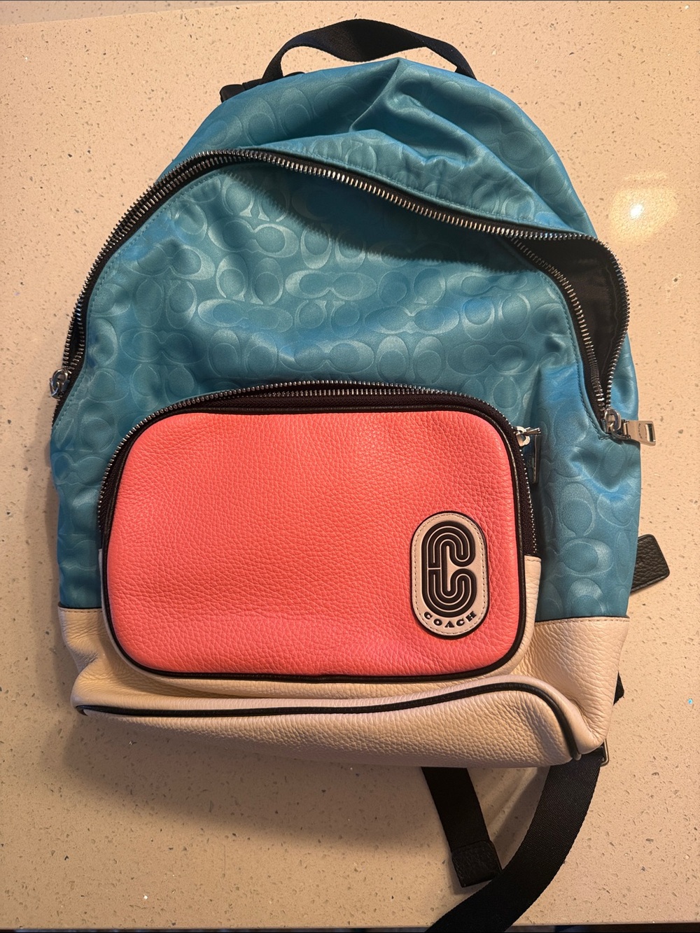 Coach Teal, Pink & Cream Signature Mini Backpack